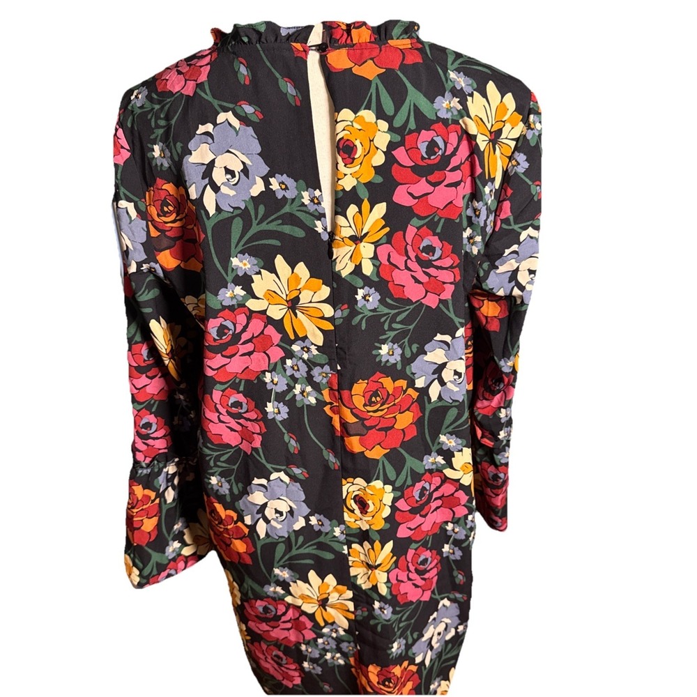 Fleur Bleue Dark Floral Midi Dress 12 long bell sleeves boho feminine fairy goth - Picture 2 of 8